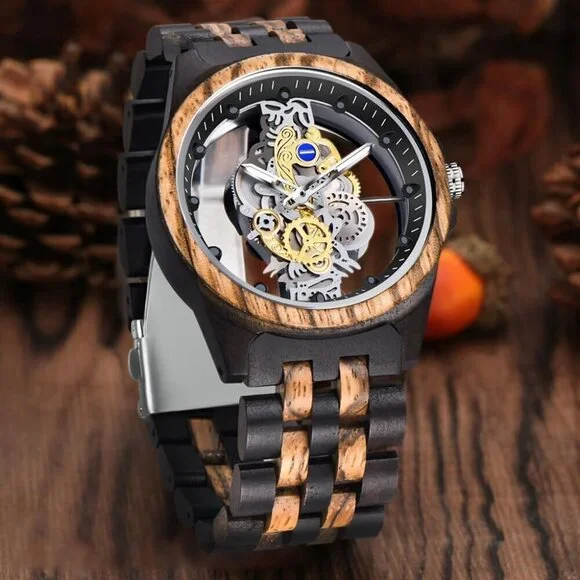 ✨ Dentily Watches Men Black Wooden Lightweight Bamboo Analog Quartz Wood Watch